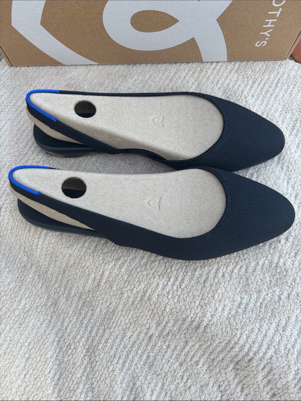 Rothy's Black Knit Pointed Slingback Flats with Blue Trim - Picture 2 of 5